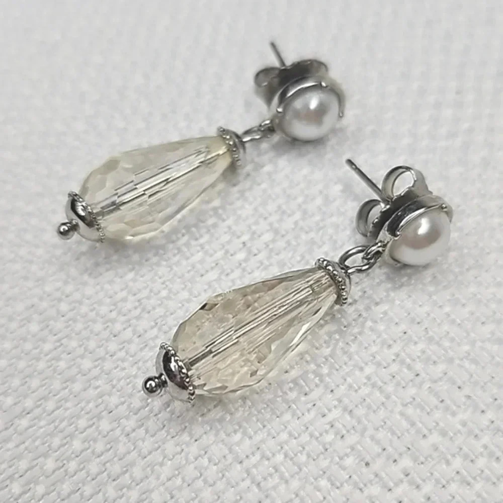 Lia Sophia Pearl Beaded Silver Drop Earrings